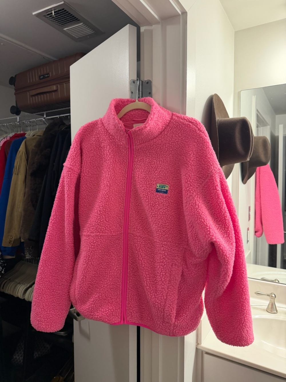 Bright Pink Sherpa Fleece Zip Jacket